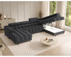 Ciemnoszary rozkładany narożnik z materiału bouclé (prawostronny/w kształcie litery U) Feraria – ELTAP