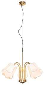 Klasyczna lampa wisząca mosiądz z białym kloszem 5-światłowa - Nona klasyczny/Antyczny Oswietlenie wewnetrzne