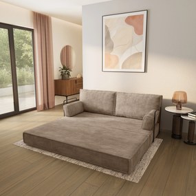 Masseno Sofa piankowa SILAR z funkcją spania, Kanapa z pianki do salonu, Bezmontażowa, Tkanina sztruksowa – Beżowy POSO 02