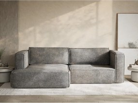Szary rozkładany/ze schowkiem narożnik z tkaniny szenilowej (lewostronny/z szezlongiem) Velto – Maison de Rêve