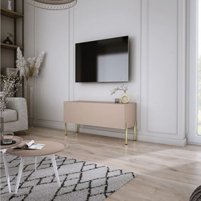 Szafka RTV: Karmelowy Brąz, 100 x 52 x 32 cm, złote nogi