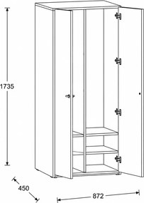 Szafka FRAME, 2 przedziały, 872 x 450 x 1735 mm, PUSH-lock, dąb naturalny