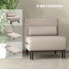 HOMCOM Składany fotel z funkcją spania, fotel relaksacyjny w wyglądzie lnu z regulowanym oparciem, 75 x 70 x 75 cm, Beżowy