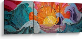 Obraz - Mozaika fal (z zegarem) (90x30 cm)