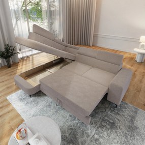 Masseno Narożnik ALVORO z funkcją spania i pojemnikiem na pościel Narozniki L, Rozkładana sofa - Beżowy, QUELLE 05