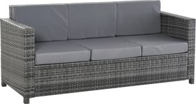 Outsunny Sofa Ogrodowa 3-osobowa z Technorattanu z Poduszkami Metal Poliester Szary | Aosom PL