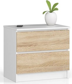 Szafka nocna AKORD K60 Biała 60 cm 2 szuflady kolor Dąb Sonoma mat 60x40x55 cm