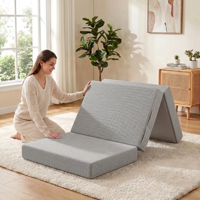 HOMCOM Materac składany 200 x 90 cm, 15 cm, składany materac, przenośny materac podłogowy z pralnym pokrowcem, certyfikat Oeko-Tex | Aosom PL