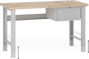 Stół warsztatowy z regulacją wysokości G7, blat bukowy, 1500 x 685 x 840-1040 mm, 1x kontener, 1x szuflada, szary