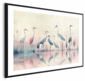 Plakat Ptaki nad jeziorem 42x29,7 cm z ramą czarną z marginesem ARTGEIST B