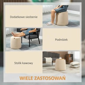 HOMCOM Podnóżek aksamitny ze schowkiem beżowy 2w1 praktyczny pojemnik do przechowywania do salonu | Aosom PL