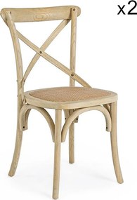 Zestaw 2 krzeseł z naturalnego wiązu i naturalnego rattanu - CROSS