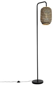Orientalna lampa podłogowa bambusowa z czarnym - YvonneKolonialny Oswietlenie wewnetrzne
