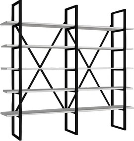 Regał na książki – 126 cm x 160 cm x 26 cm – biały i czarny – płyta wiórowa pokryta melaminą i metal