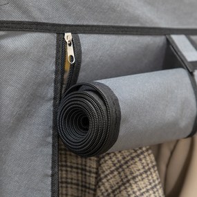 HOMCOM Szafa z Tkaniny, Rozwiązanie do Przechowywania, 8 Regałów, 2 Drążki na Ubrania, Ciemnoszary