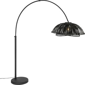 Lampa stojąca w kształcie łuku orientalna czarna bambusowa - Pua