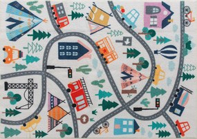 HOMCOM Dywan w Wzór Autostrady, Białe Tło, Miękkie Fleece, Łatwy w Pielęgnacji, Kolorowy