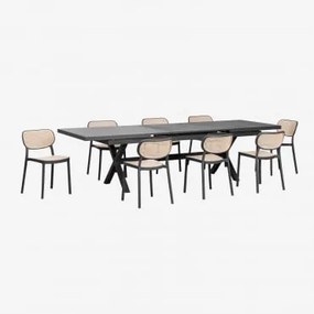Zestaw Stołu Prostokątnego 240-300x100 Cm Rozkładanego Z Aluminium Karena Oraz 8 Sztaplowanych Krzeseł Ogrodowych Z - Sklum