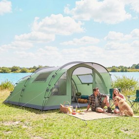 Outsunny Namiot tunelowy 4-osobowy, namiot rodzinny z 2 sypialniami, przedsionek, 4 okna, podłoga, wysokość stojąca, 3000 mm słupa wody | Aosom PL