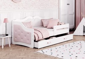 Łóżko tapicerowane Corsi z szufladą 160x80 / 180x80 – białe, szare, pudrowy róż