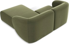 Zielony aksamitny narożnik (prawostronny/z szezlongiem) Lani – Makamii