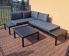 Zestaw 2 x Sofa Narożna Dwuosobowa Stalowa VENTO Stolik Kawowy Czarny