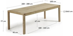 Rozkładany stół z dodatkowym blatem w dekorze dębu 100x200 cm Briva – Kave Home