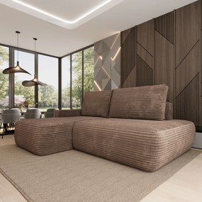 Masseno Narożnik AVINI z funkcją spania i pojemnikiem na pościel Narozniki L, Rozkładana sofa - Beżowy, TILIA 17