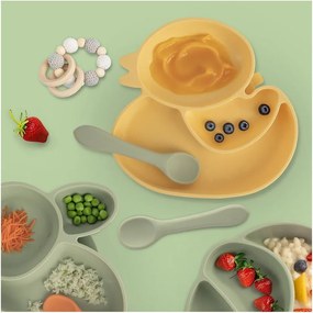 Żółty silikonowy talerz dla dzieci 19x19,5 cm Chicken – Orion