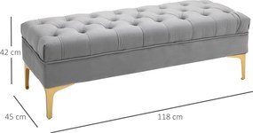 HOMCOM Ławka ławka do sypialni ławka do przedpokoju na wysokich nogach sypialnia jasnoszary aksamit