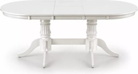 Biały stół Celeste 150-190x90 – elegancki owalny rozkładany stół z MDF lakierowanego na drewinaych rzeźbionych nogach