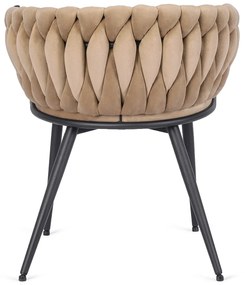 Krzesło Tapicerowane Plecione do Salonu EMPOLI Beżowe Welurowe Nowoczesne Loft