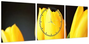 Obraz tulipanów (z zegarem) (90x30 cm)