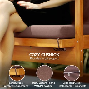 Outsunny Huśtawka Ogrodowa z Daszkiem, Drewniana, z Funkcją Leżanki, na 3 Osoby, Brąz