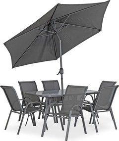 Zestaw Mebli Ogrodowych NEBRASKA Szary 6 Krzeseł Stół Tarasowy Parasol Nowoczesny