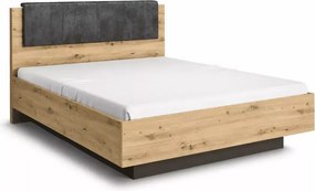 Nowoczesne łóżko sypialniane Ariko Dąb Artisan 160x200 z pojemnikiem i miękkim zagłówkiem