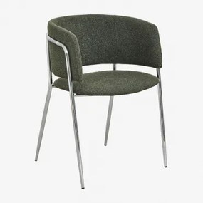 Zestaw 2 Krzeseł Tapicerowanych Nalon Chrome & Bouclé Wojskowa Zieleń & Bouclé - Sklum