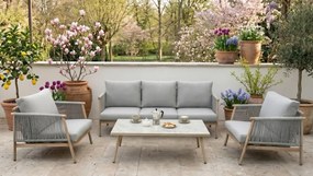 Aluminiowy zestaw mebli tarasowych (Duża sofa, 2 x fotel i stolik) BLANDO jasno szary, aluminium