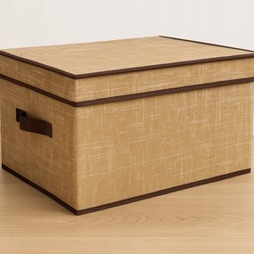Organizer Tekstylny Brązowy Pudełko z Pokrywą 40x30x25cm do Szafy Garderoby
