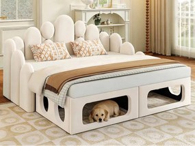 Tapicerowana sofa z łóżkiem 180x200cm - Tkanina welurowa - z stelażem lamelowym - Beżowy (materac nie jest wliczony w cenę)