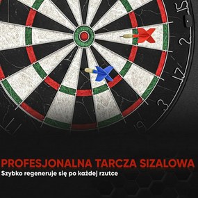 SPORTNOW Zestaw tarczy do darta z ochraniaczem, 6 lotek ze stalowymi grotami, sisal, tworzywo sztuczne, czarny
