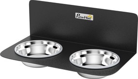 PawHut Miska dla psa regulowana wysokość ścienna z 2 x 800 ml miskami 42 x 23,5 x 14 cm Czarny | Aosom PL