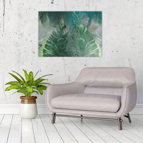 Obraz na szkle - Tekstura betonu z liśćmi (70x50 cm)