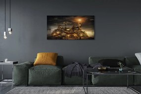 Obraz na płótnie Latarnia Morska i Statek w Chmurach