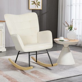 HOMCOM Fotel Bujany, Grube Wypełnienie, Szerokie Oparcie, Drewno Bukowe/Rama Stalowa, do 120 kg, Beżowy