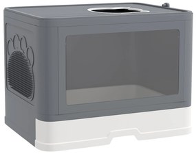 PawHut Kuweta dla Kota Kuweta dla Kota z Pokrywą, 2 Wyjścia, 48,5 x 38 x 36,5 cm, Szary + Biały