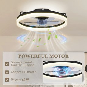 HOMCOM Wentylator sufitowy z oświetleniem i pilotem, 50 cm LED wentylator sufitowy, 3 kolory, 6 prędkości, timer, regulowana jasność | Aosom PL