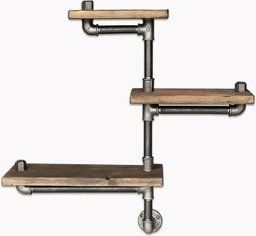 Półka rurowa – 65 cm x 75 cm x 14 cm – kolor czarny i orzechowy – drewno jodłowe i metal