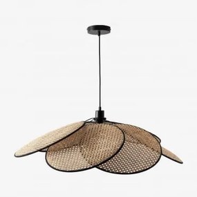 Lampa Sufitowa Wisząca Z Rattanu Okai Pure Czarny - Naturalna & Ø100 Cm - Sklum