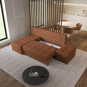Masseno Narożnik NORVI z funkcją spania i pojemnikiem na pościel Narozniki L, Rozkładana sofa - Miedziany, NEVE 52